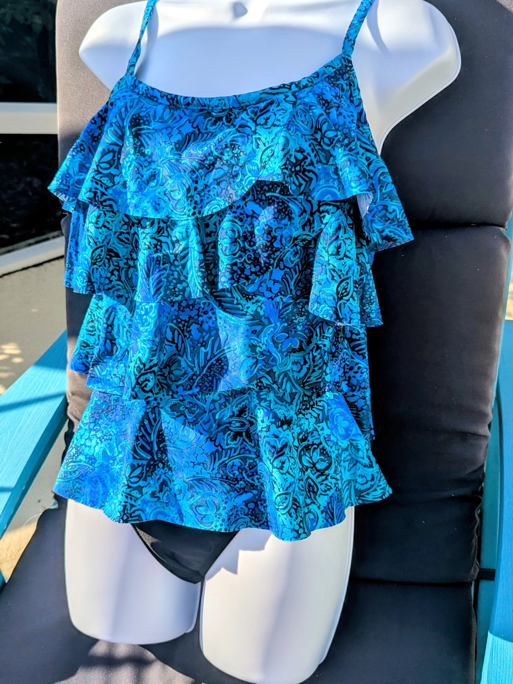 Miraclesuit Blue Black Floral Ruffle Tankini Top And Bottom